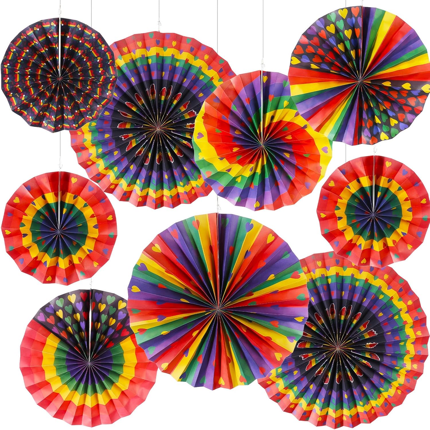 Outus 18 Pcs Rainbow Pride Hanging Fans Decorations