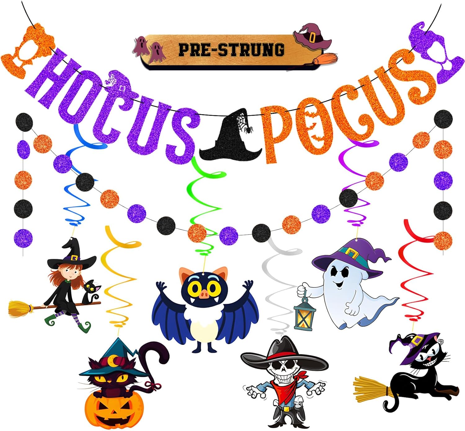 Halloween Banner Bunting Decor Set with Glitter