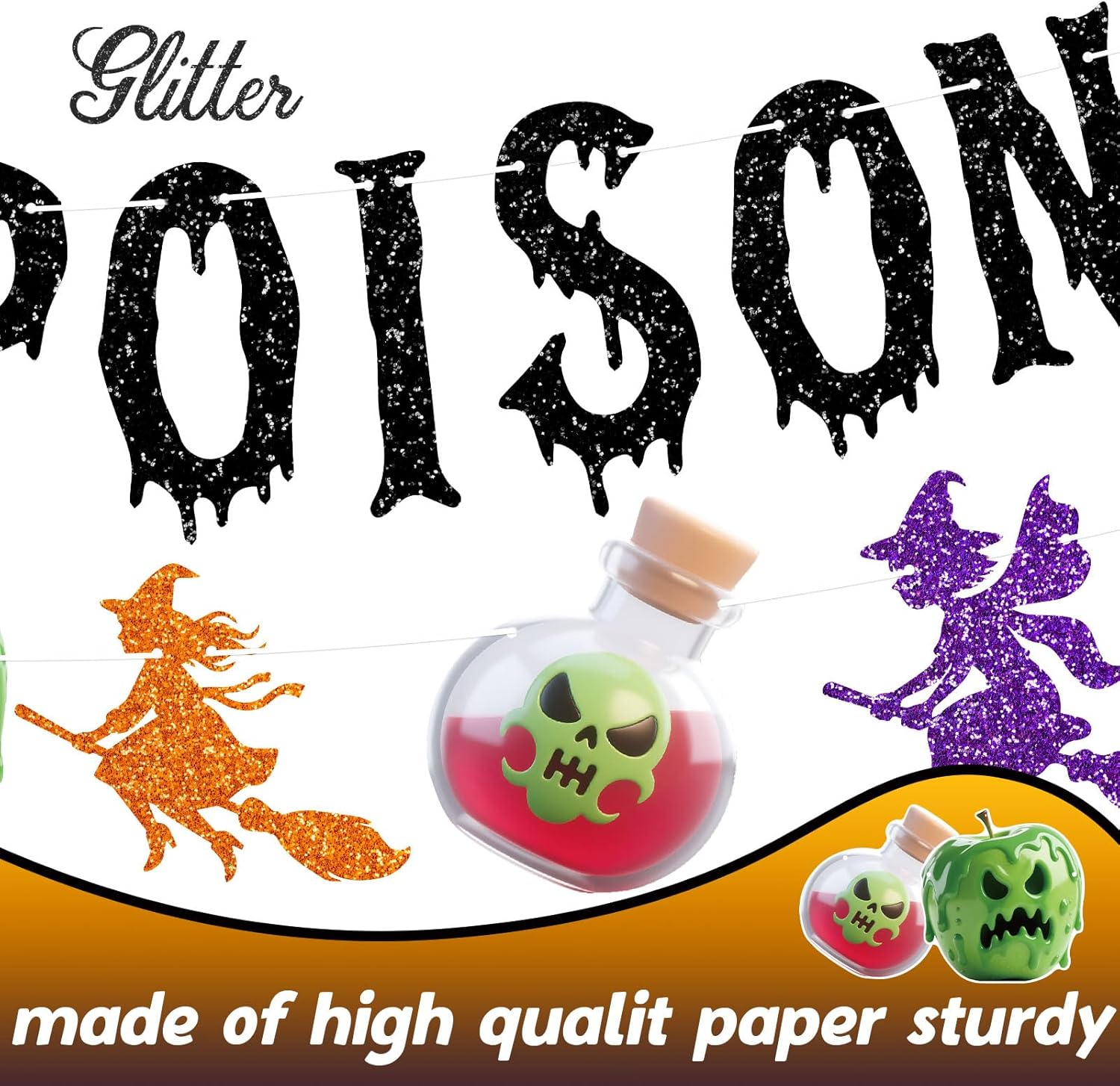 Halloween Pick Your Poison Glitter Banners for Party Decorations