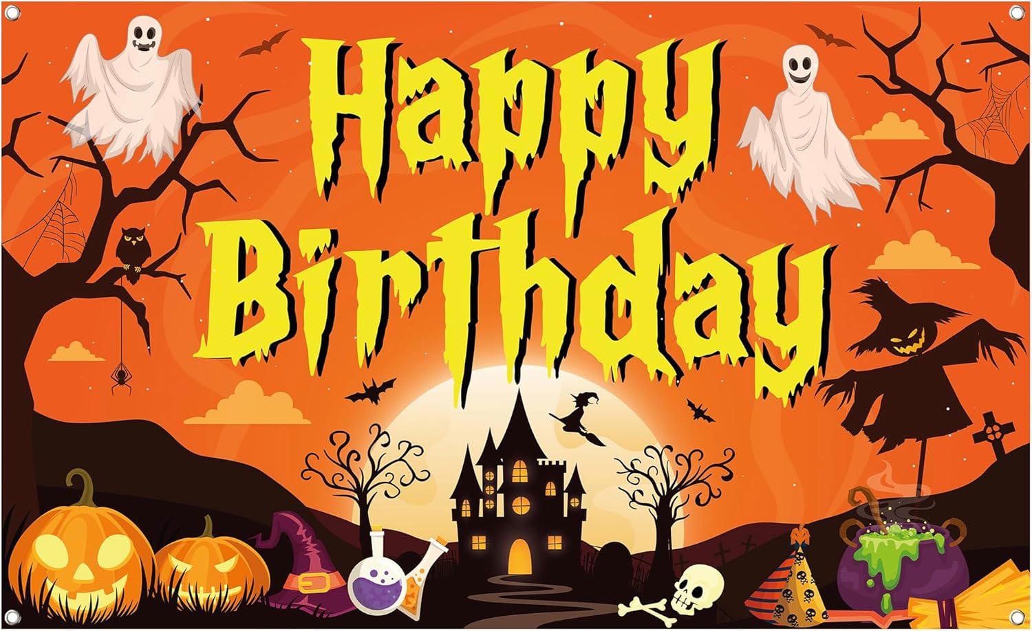 KatchOn Spooky Halloween Happy Birthday Banner - XtraLarge 72x44 Inch