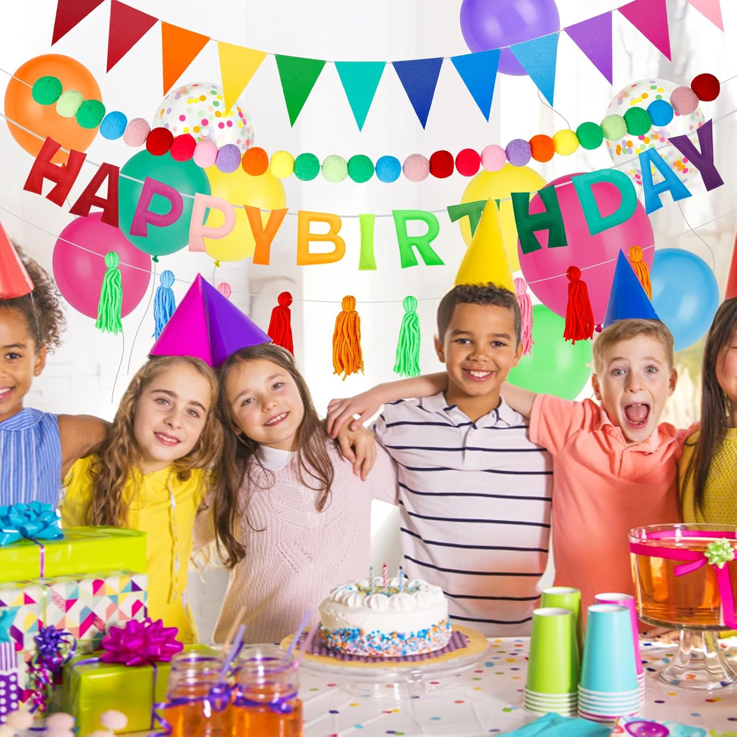 Happy Birthday Decorations Kit - 48 Pcs Balloons Pre-Strung Banners