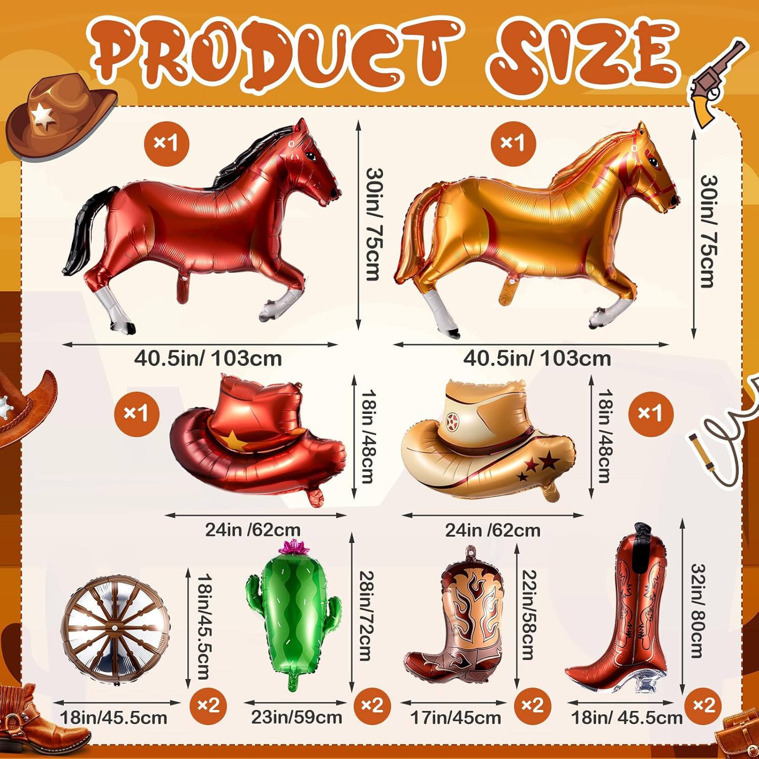 12 Pcs Western Balloons for Cowboy Party Decor