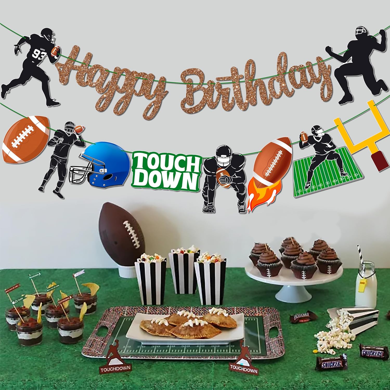 Glitter Brown Football Happy Birthday Banners for Party Decorations