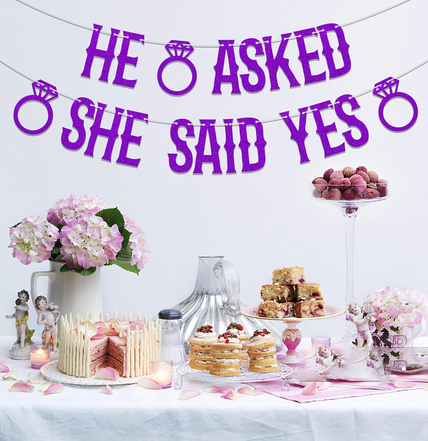 He Asked She Said Yes Banner Purple Glitter