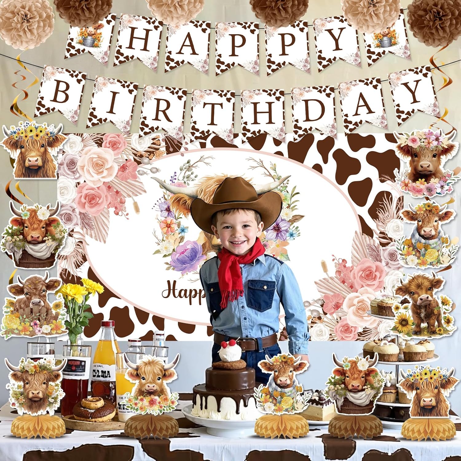 19pcs Highland Cow Party Decorations Set