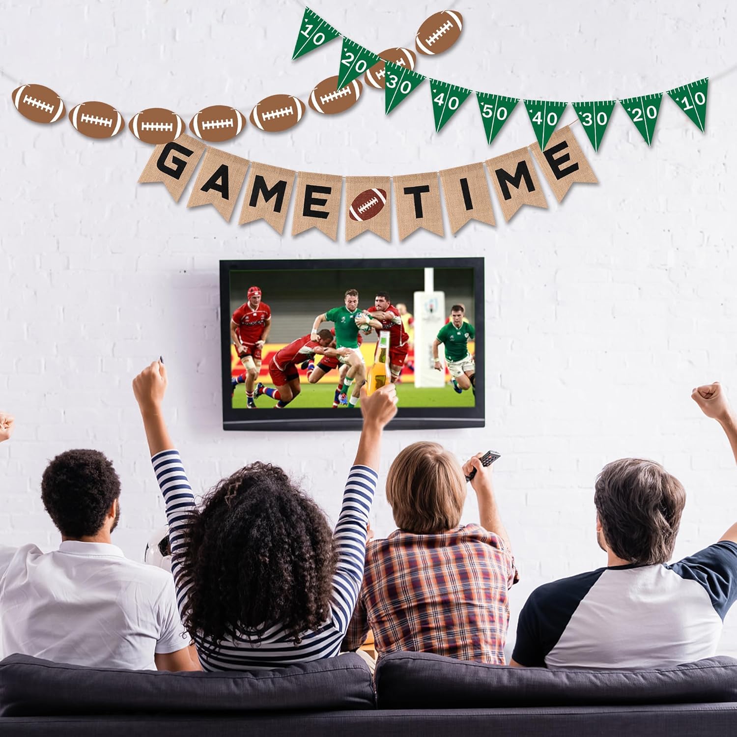 Football Burlap Felt Banners 3pcs Game Time Yard Line Decoration