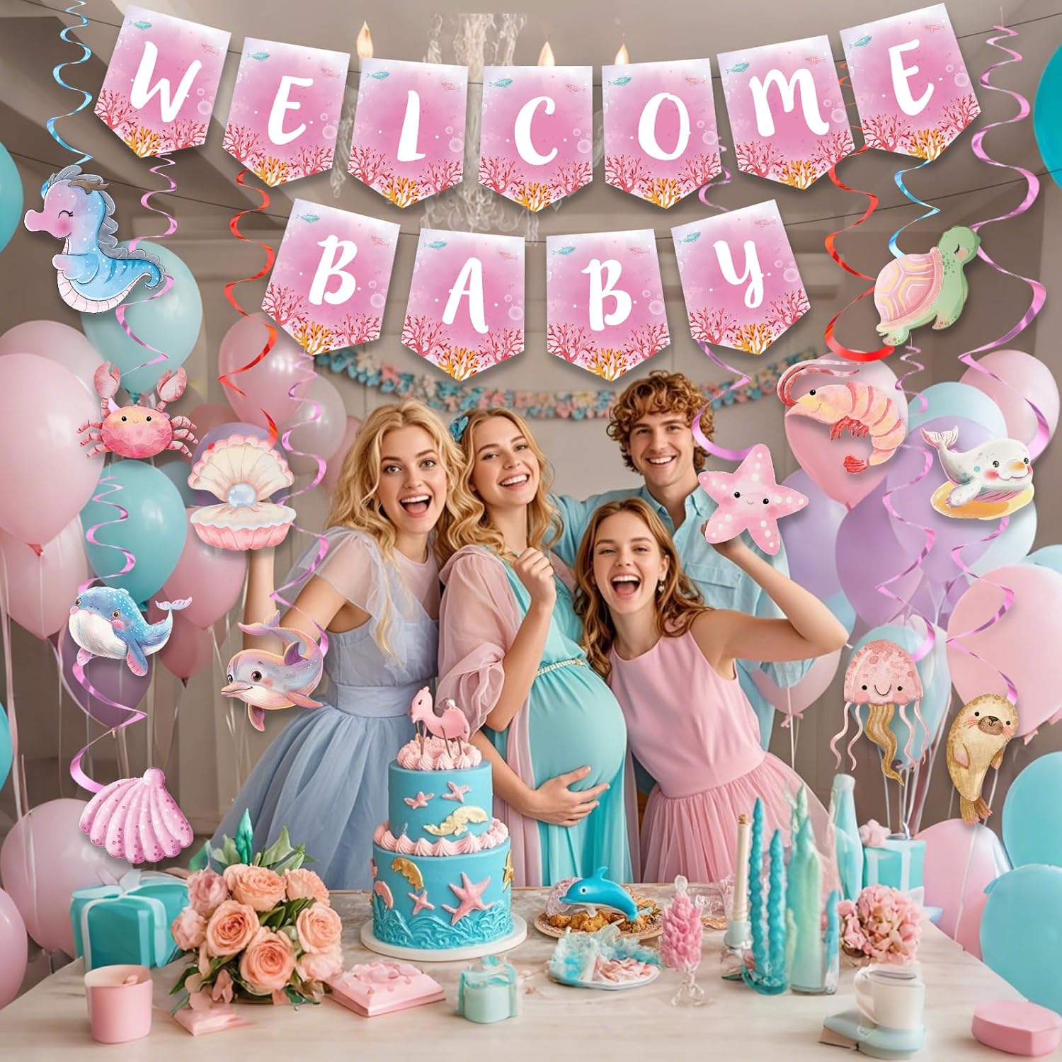 Under The Sea Welcome Baby Banner for Girls