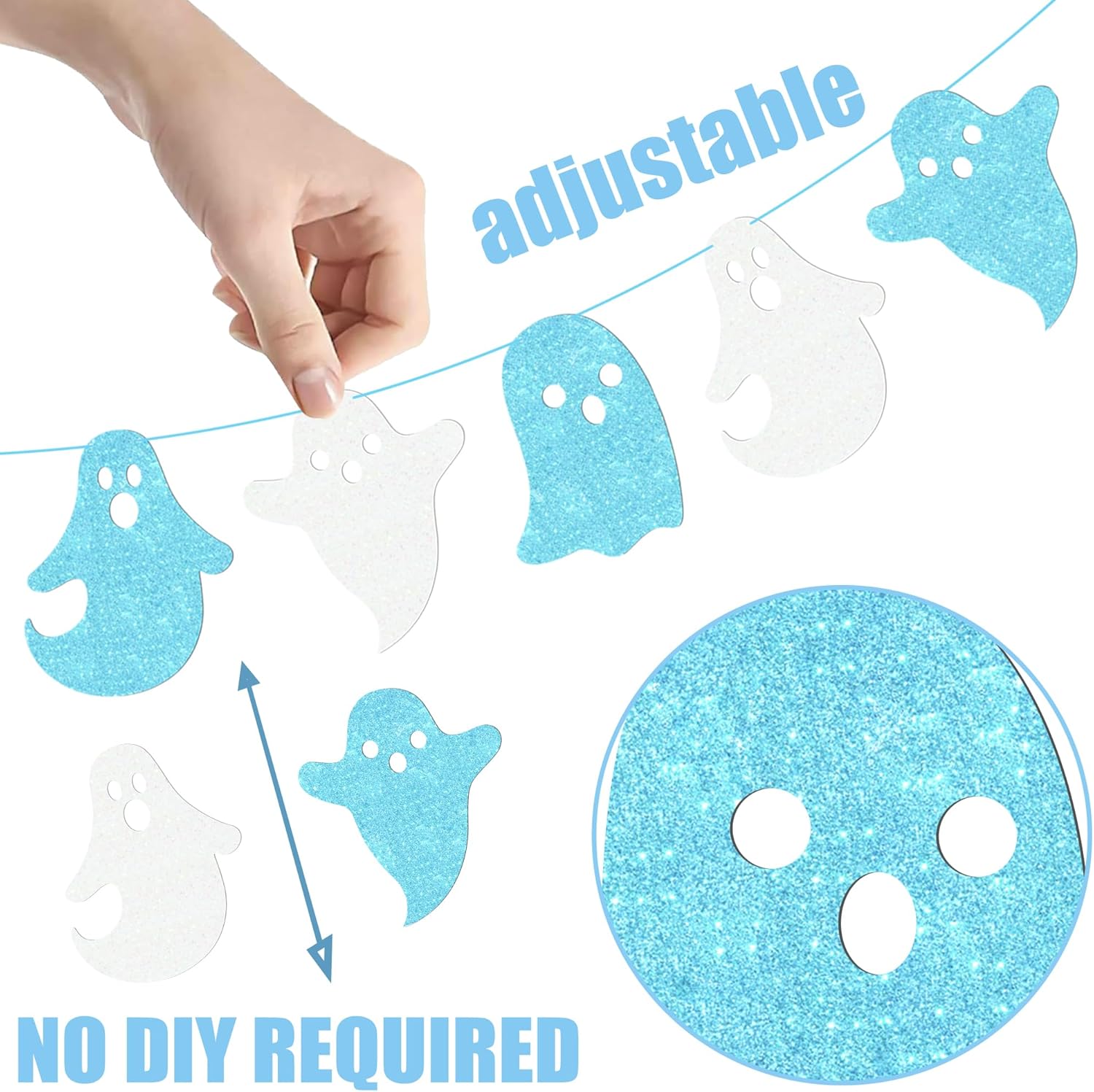 Halloween Ghost Banners White Blue Glitter Decorations 2Pcs