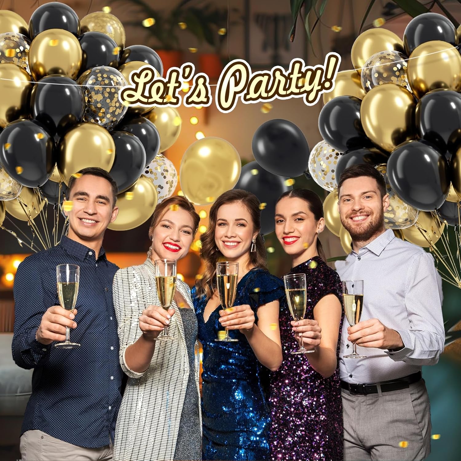 Black and Gold Balloons 60pcs for Birthday Party Decorations