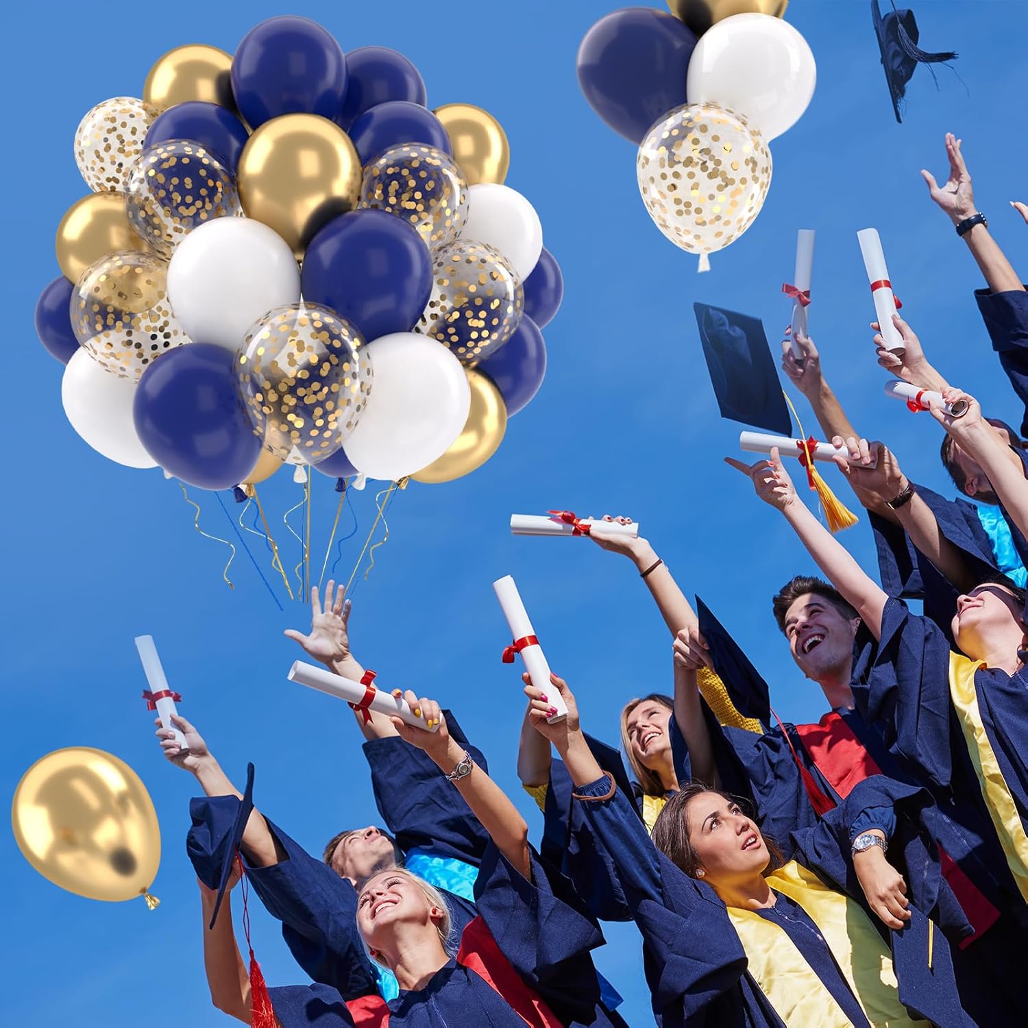 Patimate Navy Blue Gold Balloons Set 50 Pcs