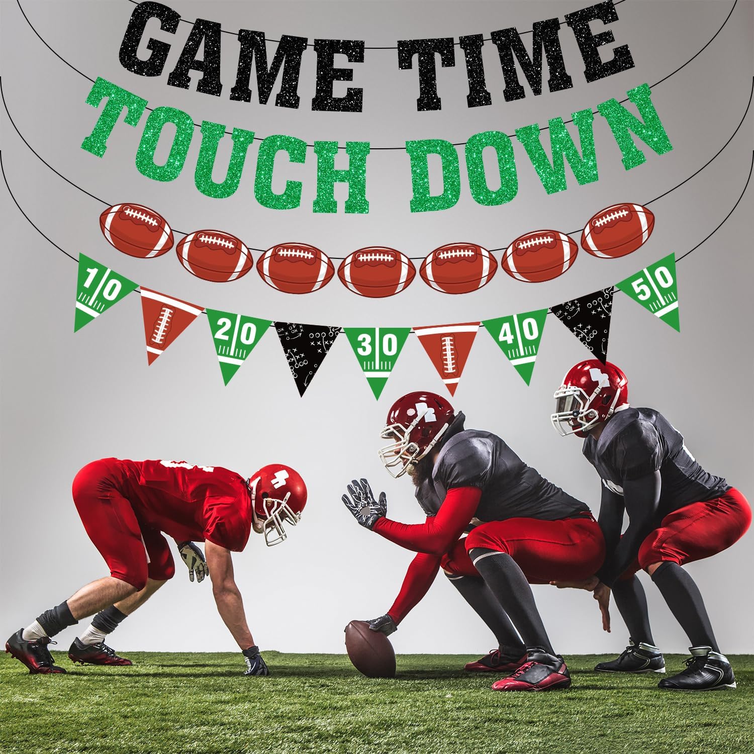 Game Time Touch Down Football Banner - Pre Strung 98ft Decor