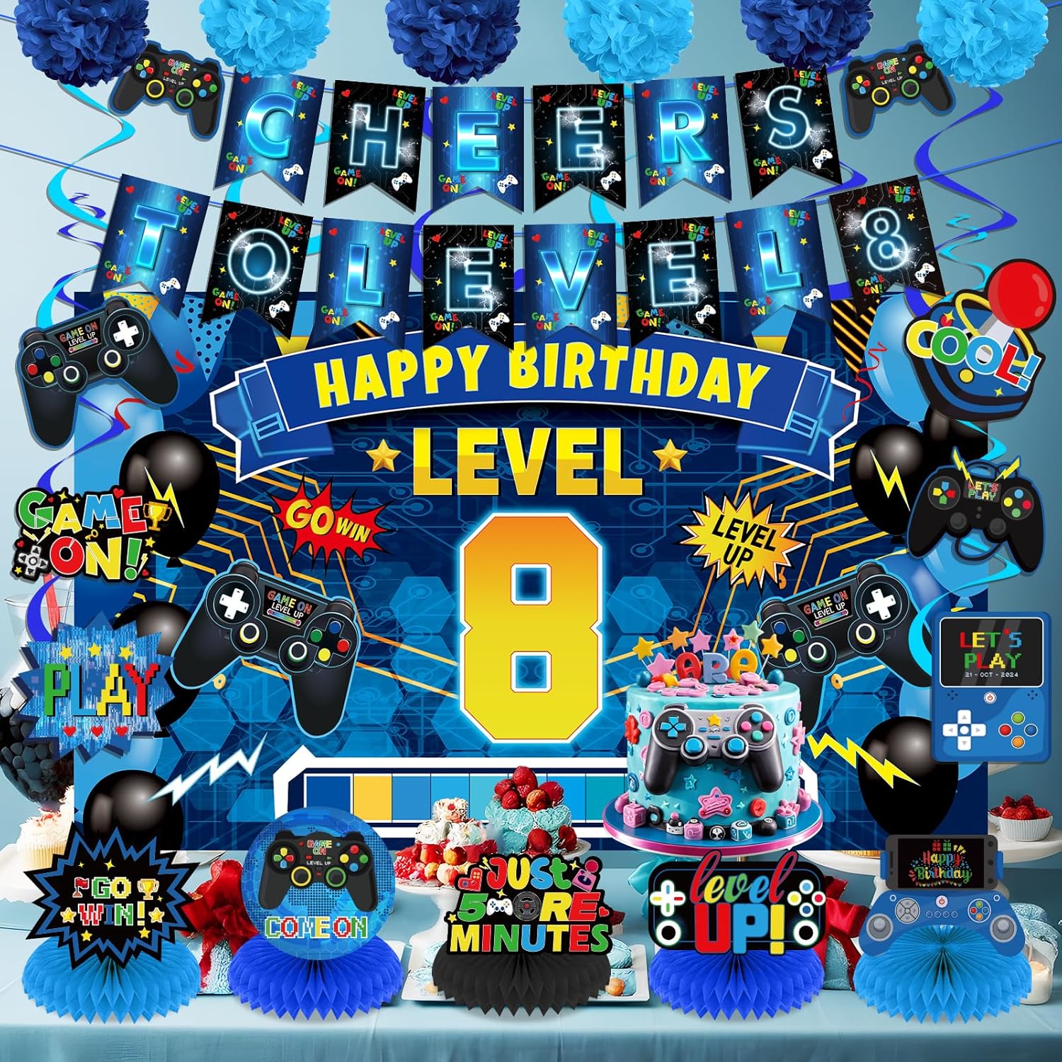Video Game 8th Birthday Party Decorations Set