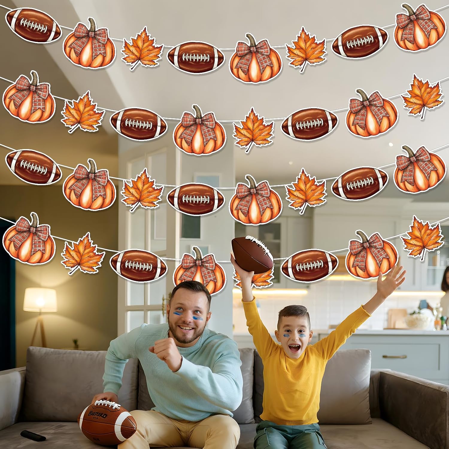 Fall Football Party Decorations 4PCS Pre-Strung Banners