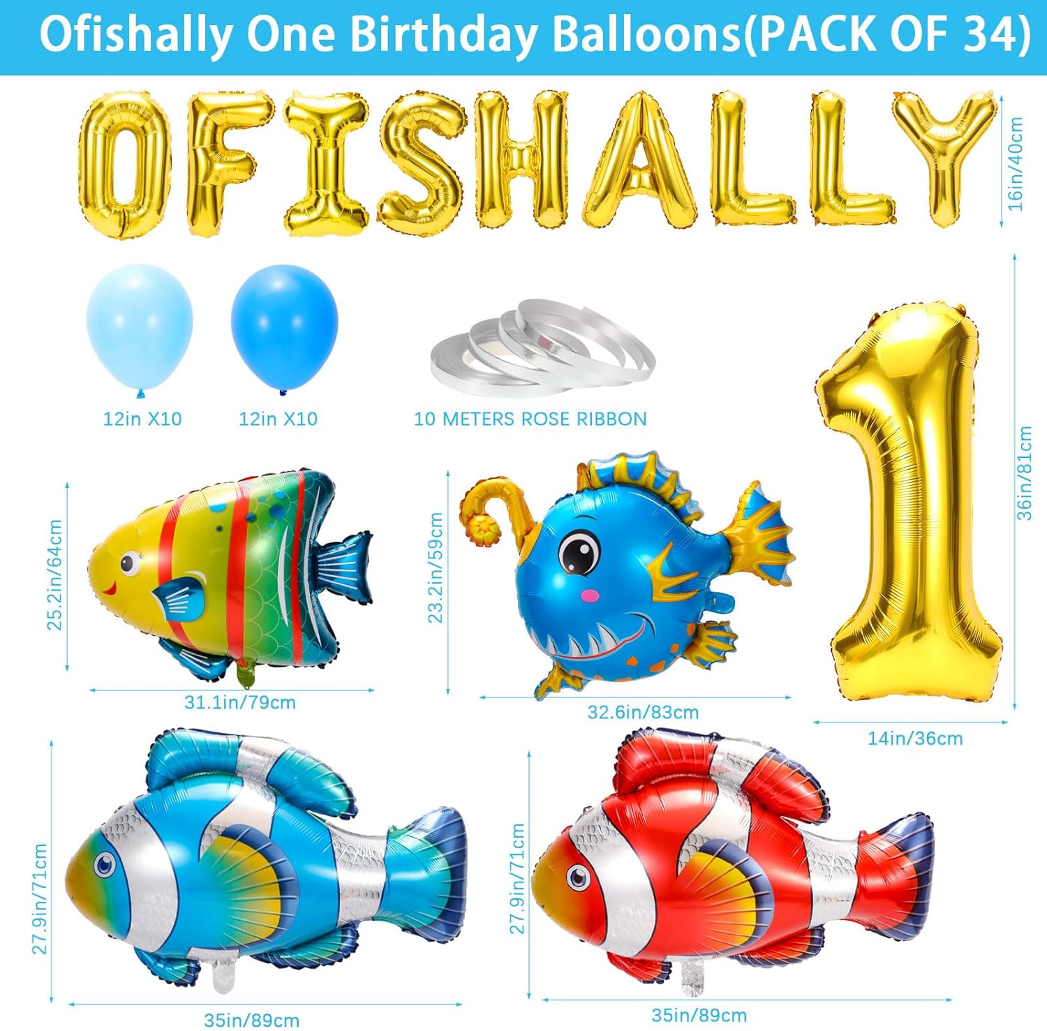 PHOGARY Fish Balloons for 1st Birthday Decorations