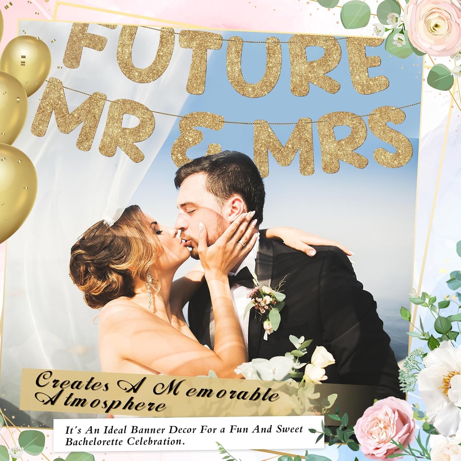 Breling Future Mr Mrs Glitter Gold Engagement Banner