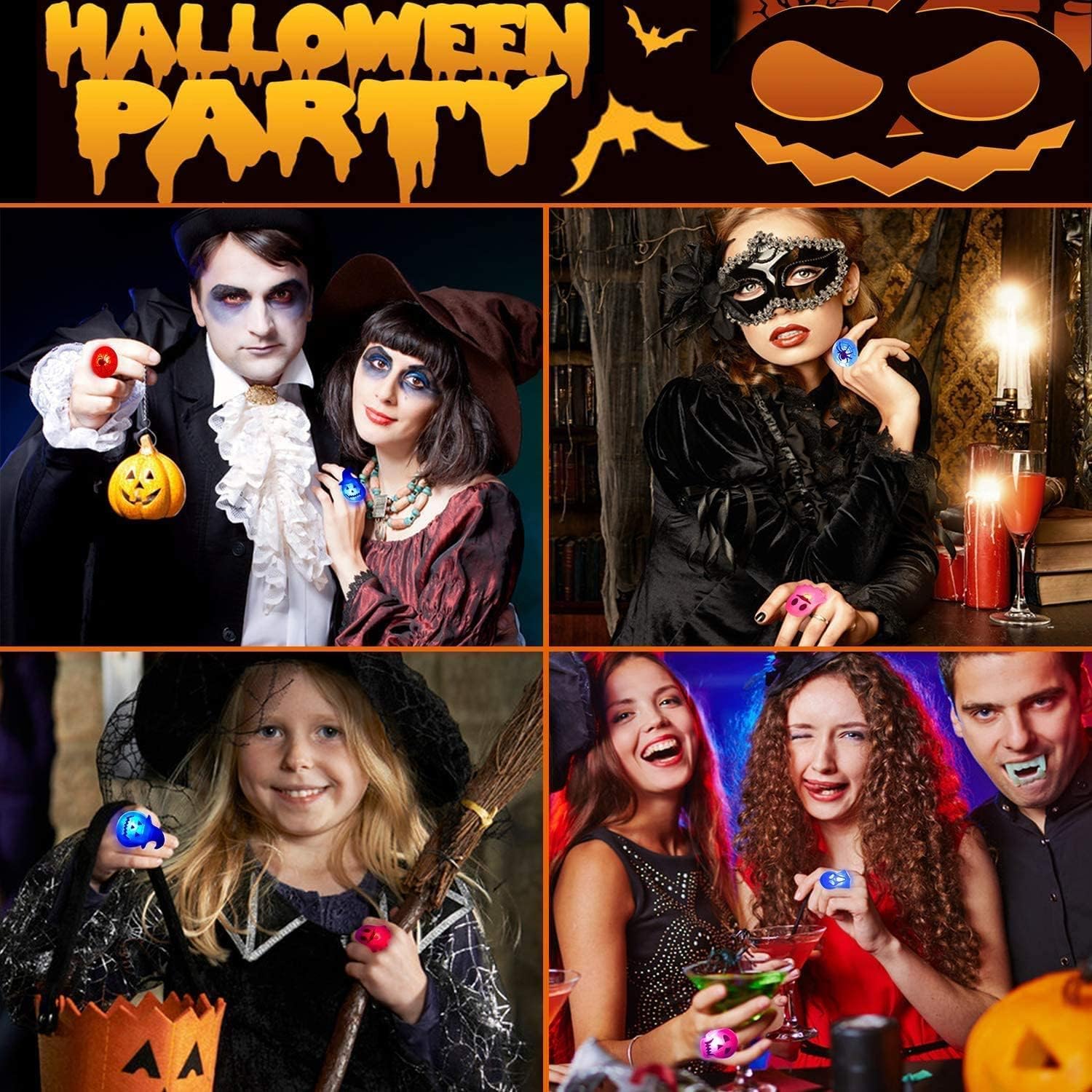 Halloween LED Flashing Ring Set for Kids Adults 50 Pack