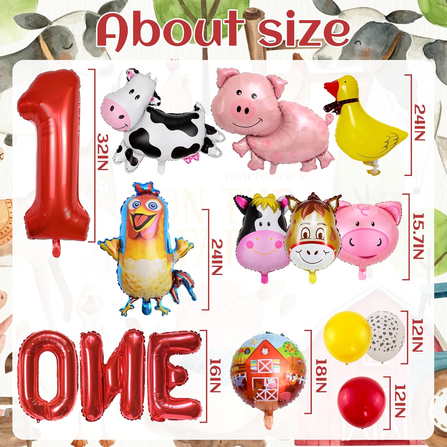 Farm Birthday Balloon Set for 1 Year Old