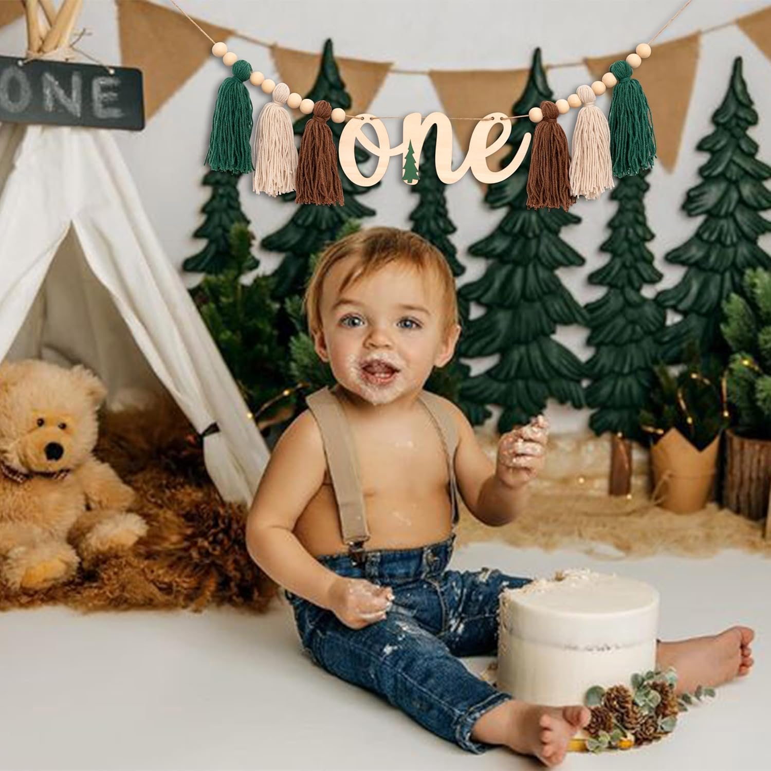 One Happy Camper High Chair Banner - Adventure Camping Theme Decor