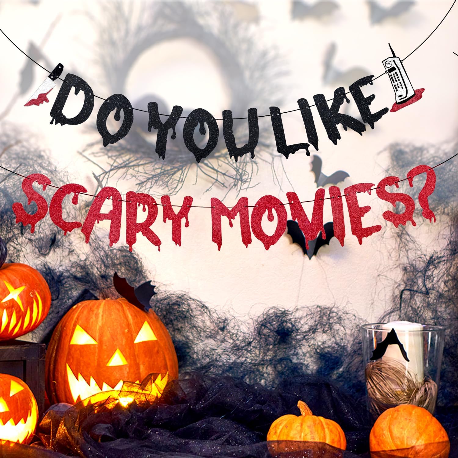 Halloween Banner with Glittery Scary Movies Design