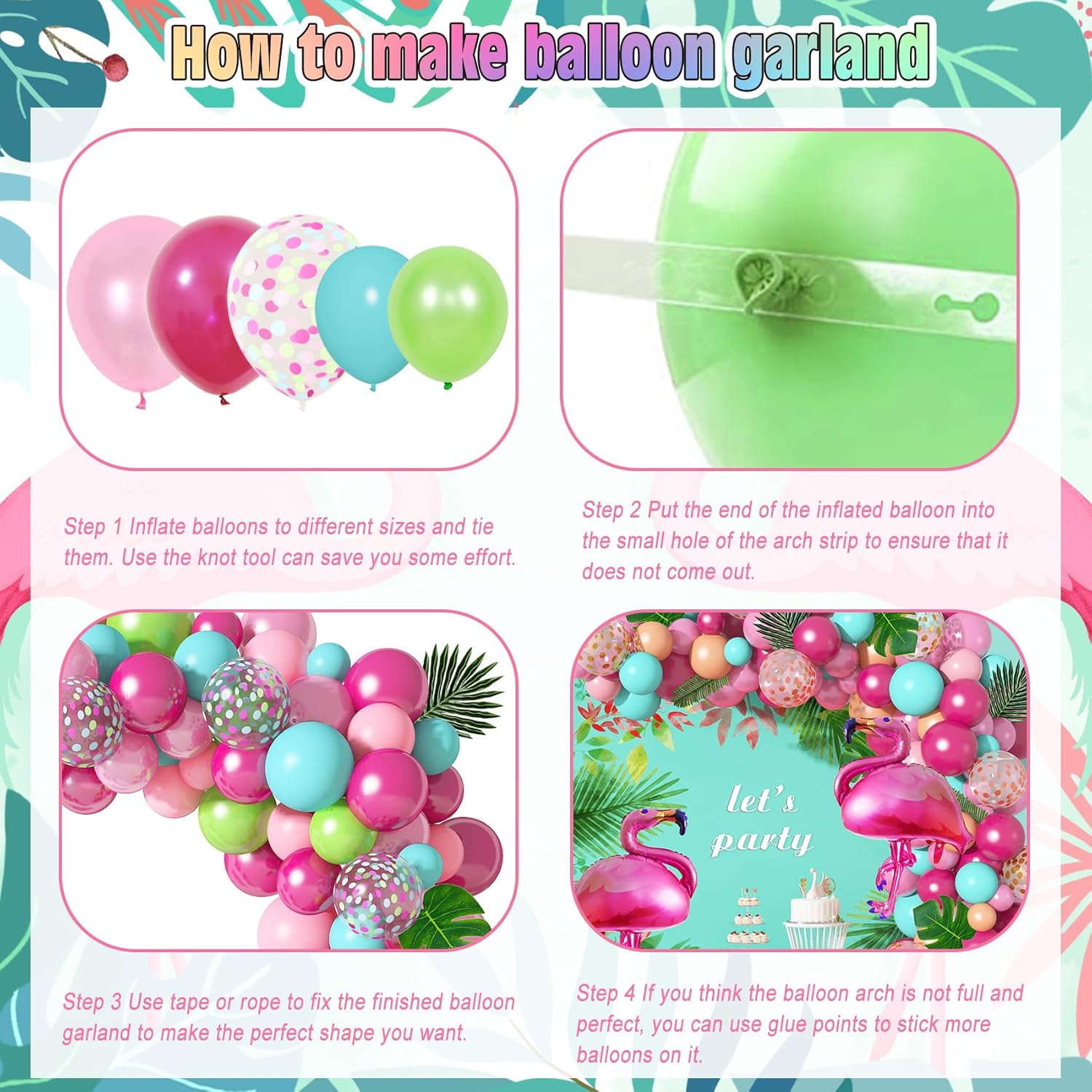 142Pcs Tropical Flamingo Balloons Garland Arch Kit