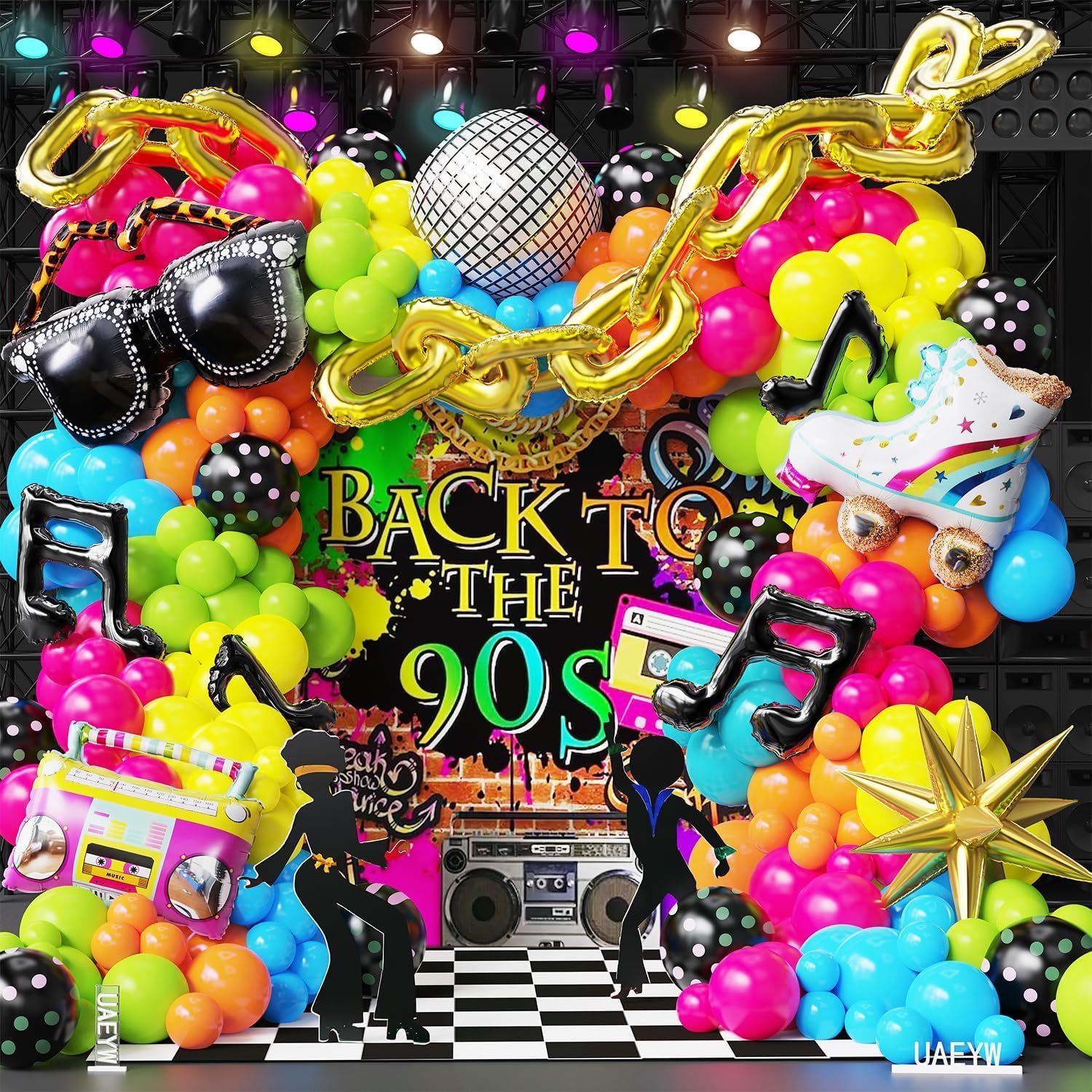 80s 90s Disco Party Decorations 161Pcs Rainbow Balloon Arch Kit