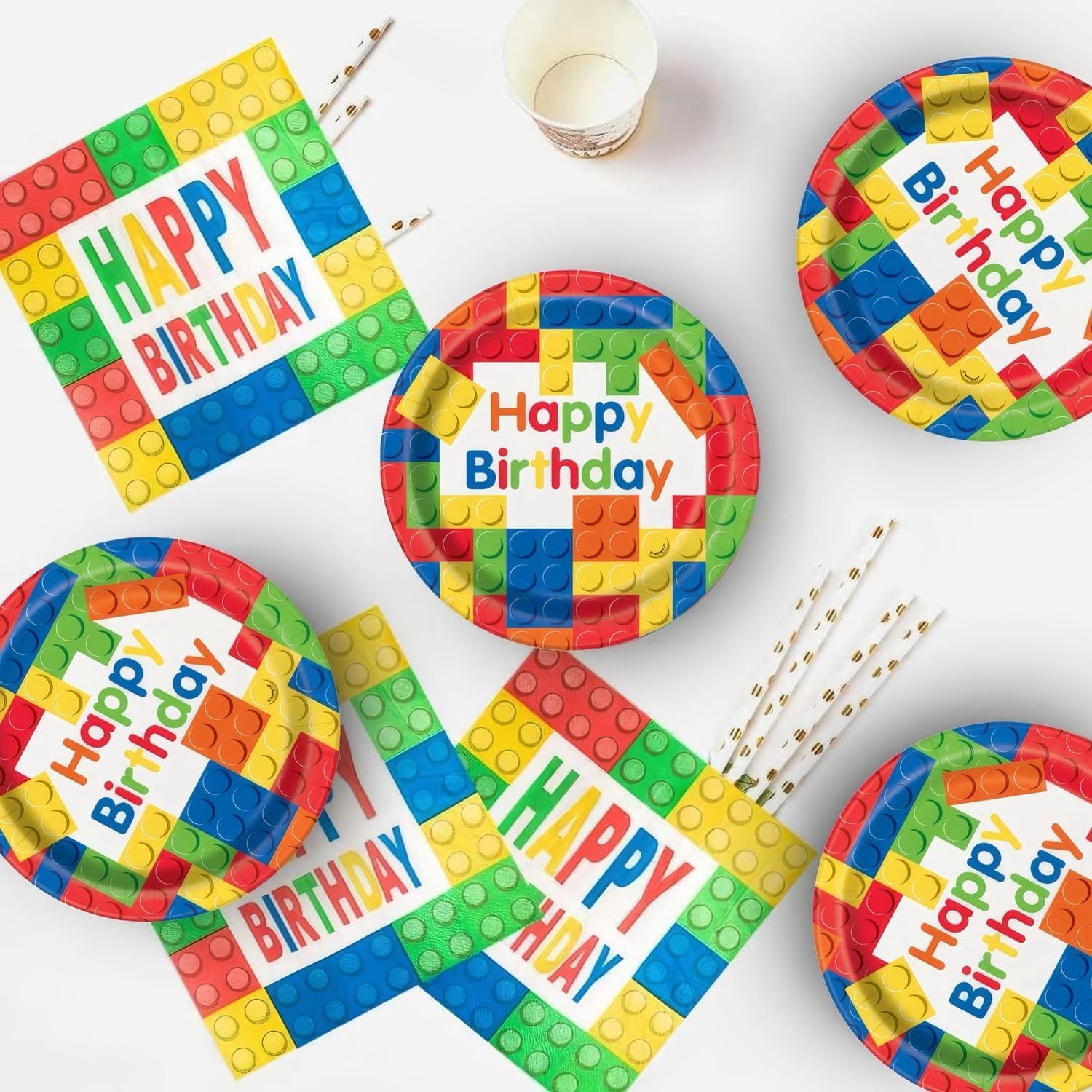 Bold Bright Building Blocks Birthday Plates 9 Inch Pack of 8