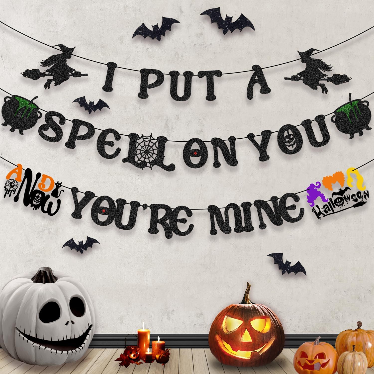 Halloween Spell Banner with Witch Garland Decorations