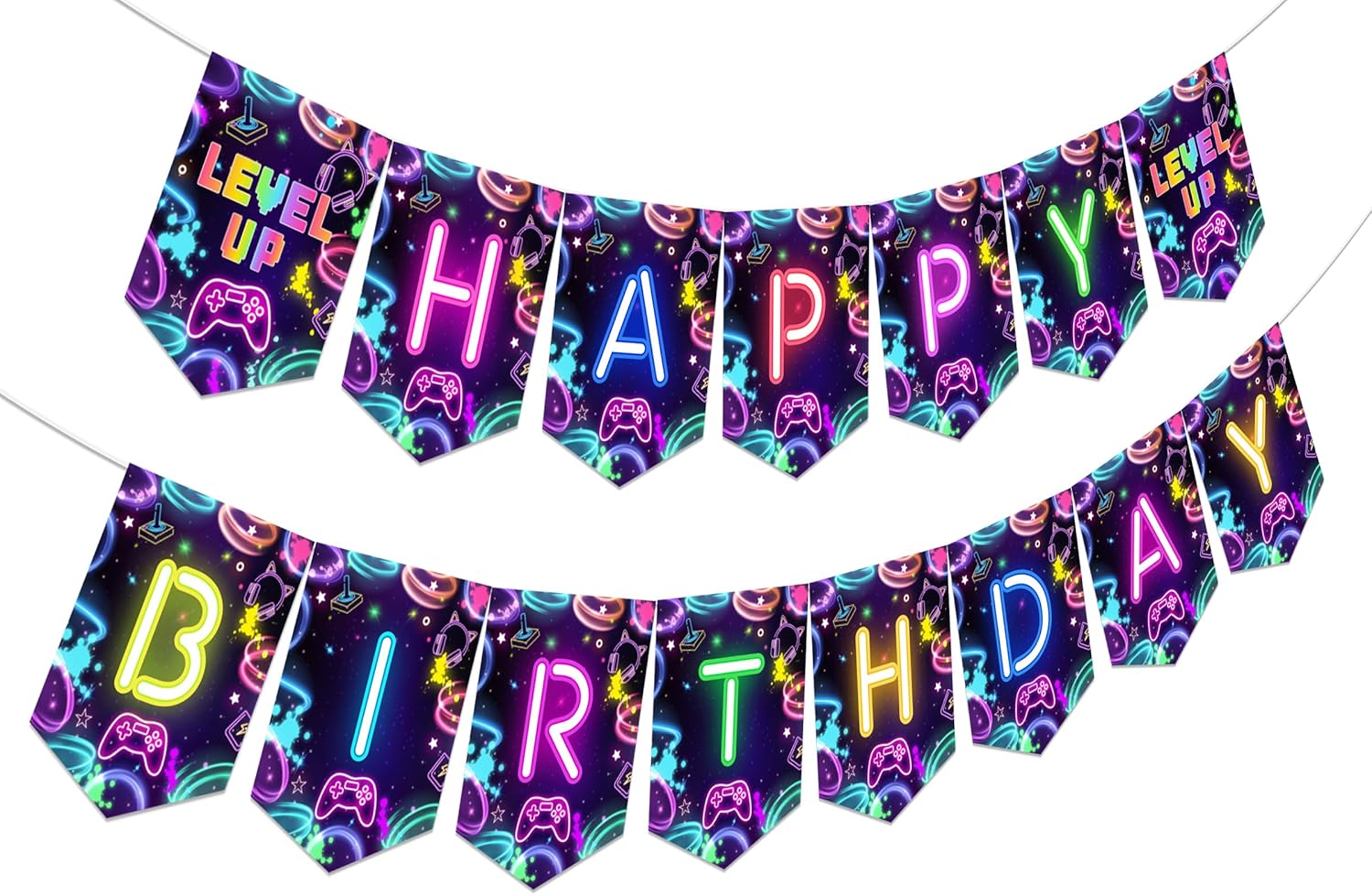 Neon Game Level Up Birthday Banner for Boys