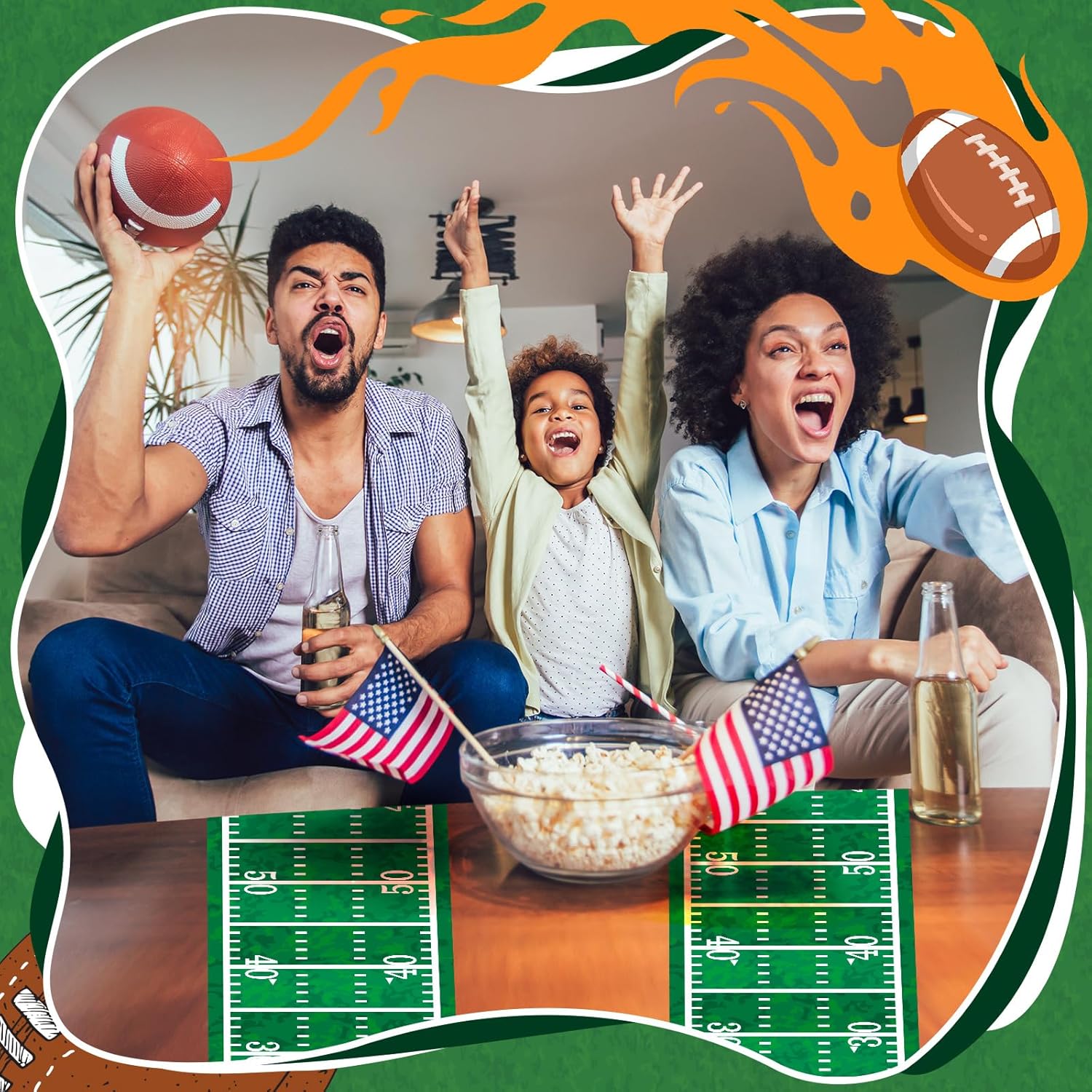 6 Pcs Football Themed Table Runner Set