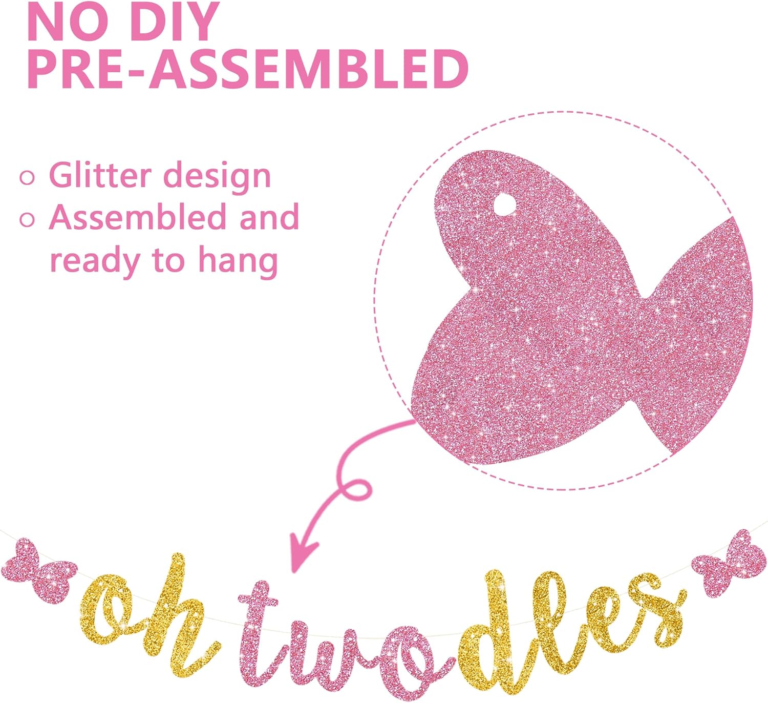 Glitter Pink Gold Oh Twodles Baby Birthday Banner Garland