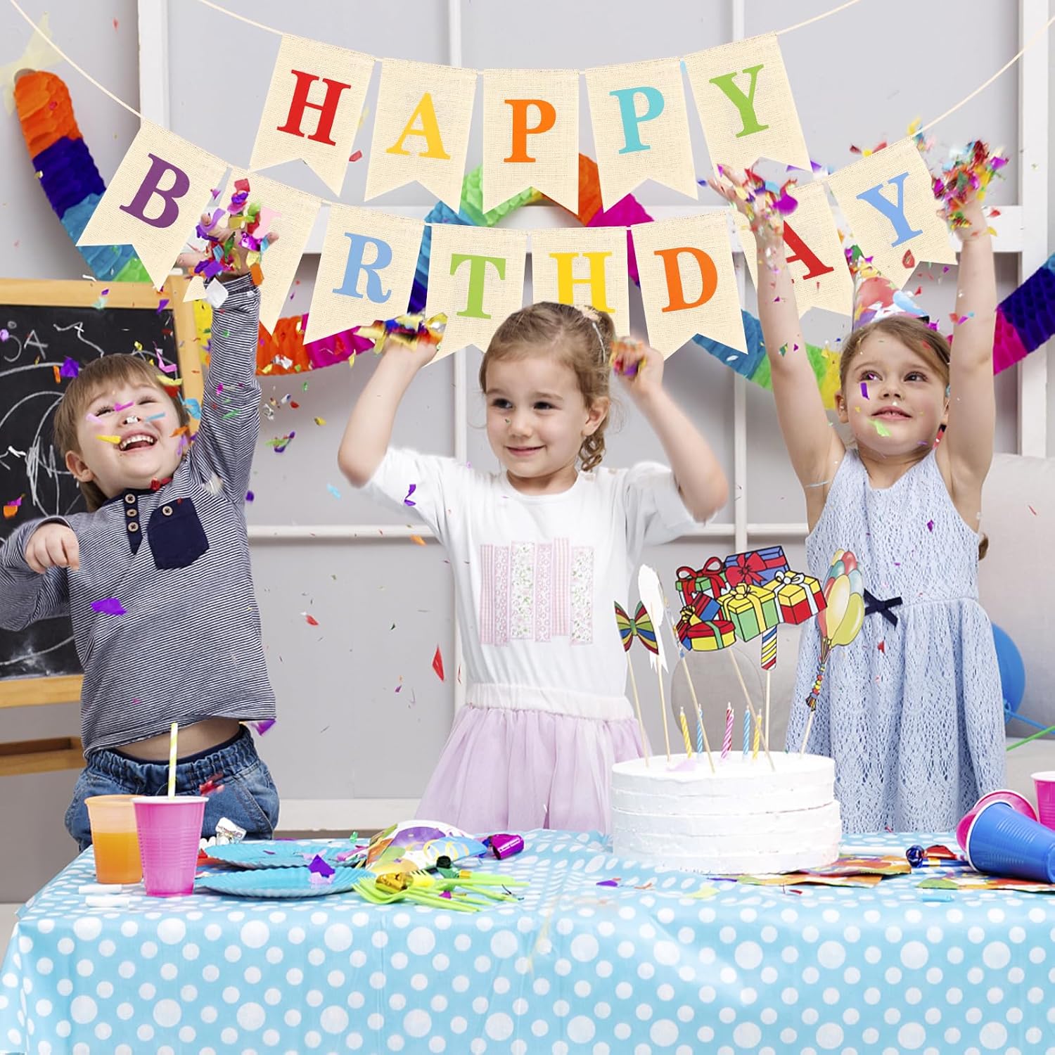 Hooqict Happy Birthday Burlap Banner Sign