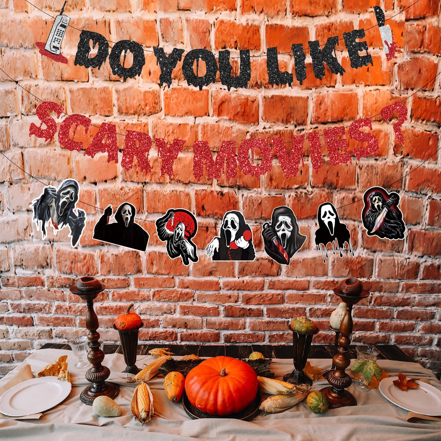 Scream Party Decorations with Glitter Banner and Garland