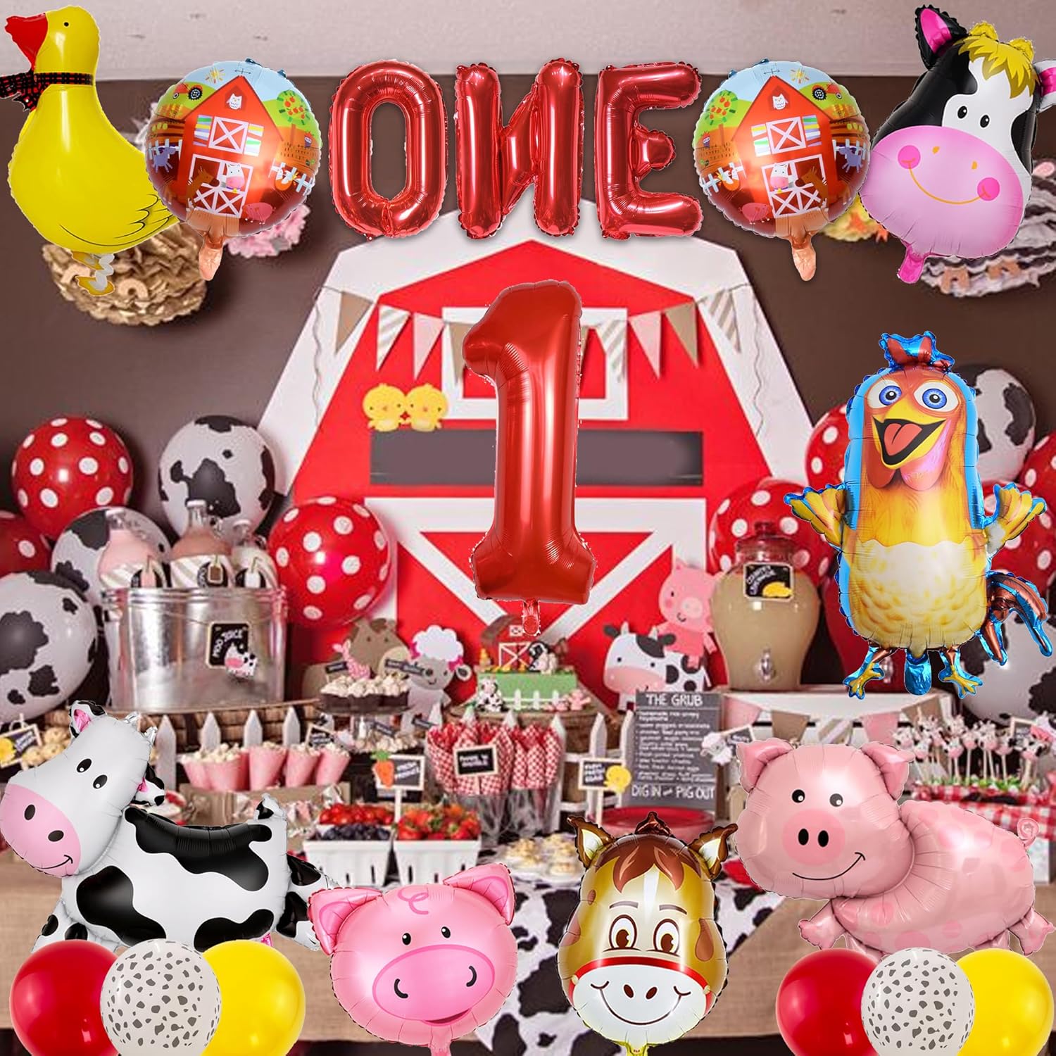 Farm Birthday Balloon Set for 1 Year Old