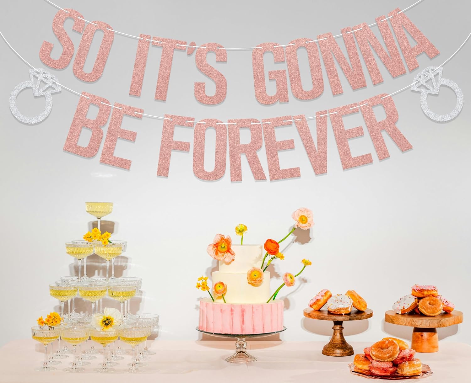 Rose Gold Forever Bachelorette Banner Decorations