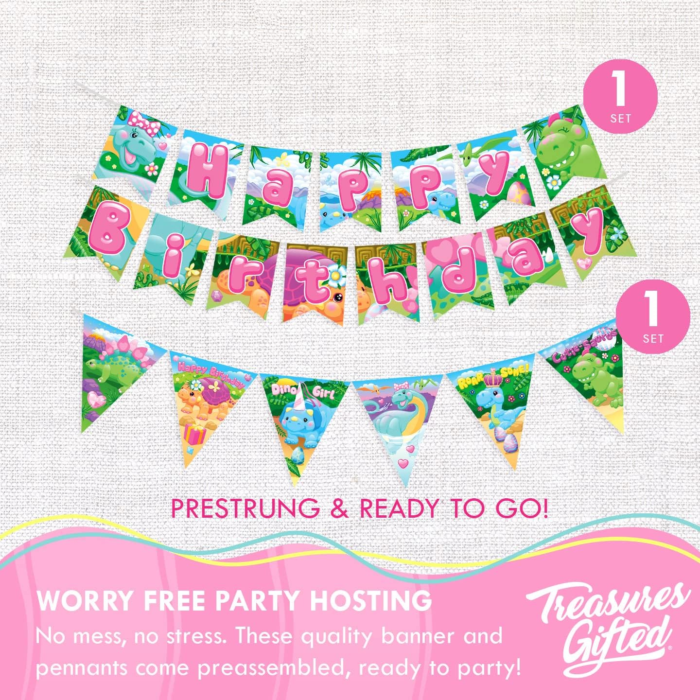 Treasures Gifted Dinosaur Party Decorations for Girls