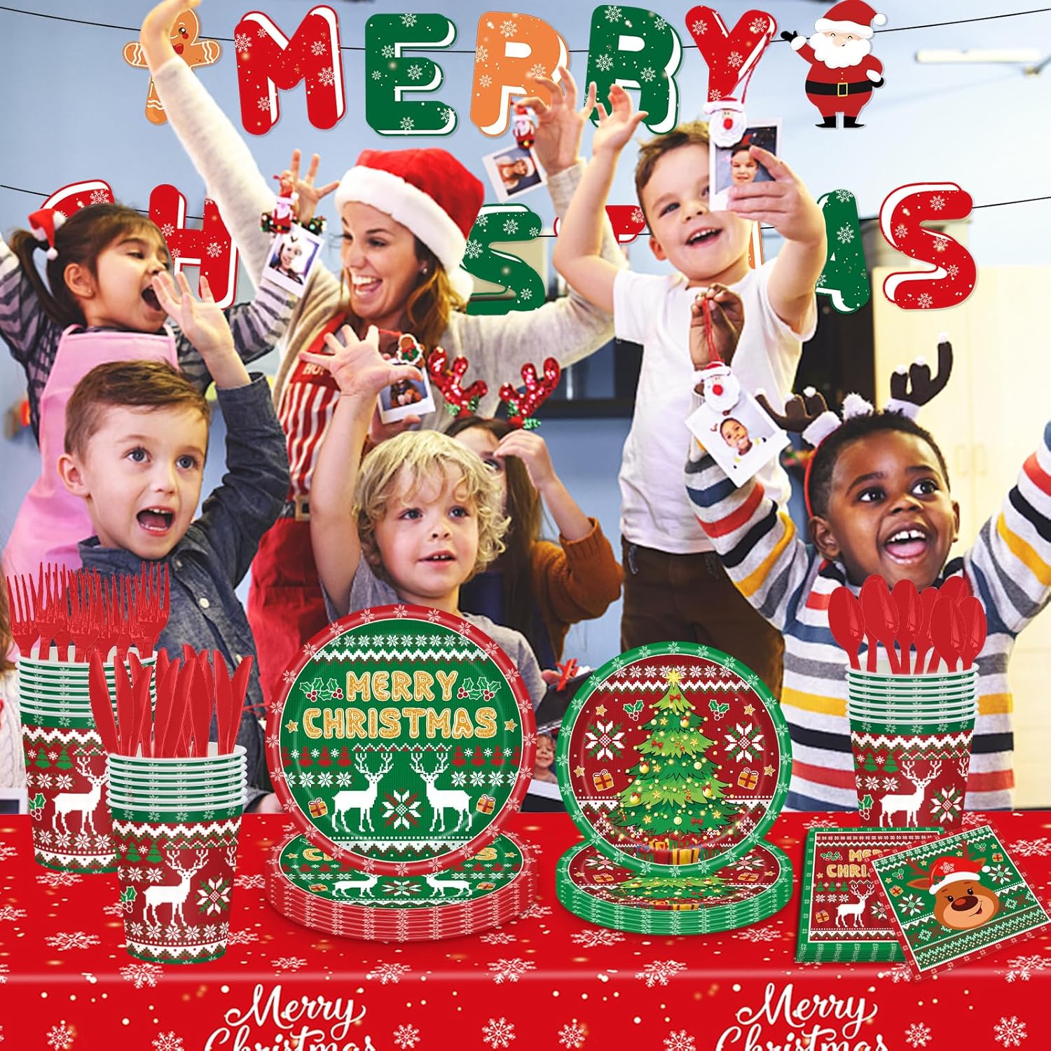 Christmas Party Plate Dinnerware Set for 24 Guests