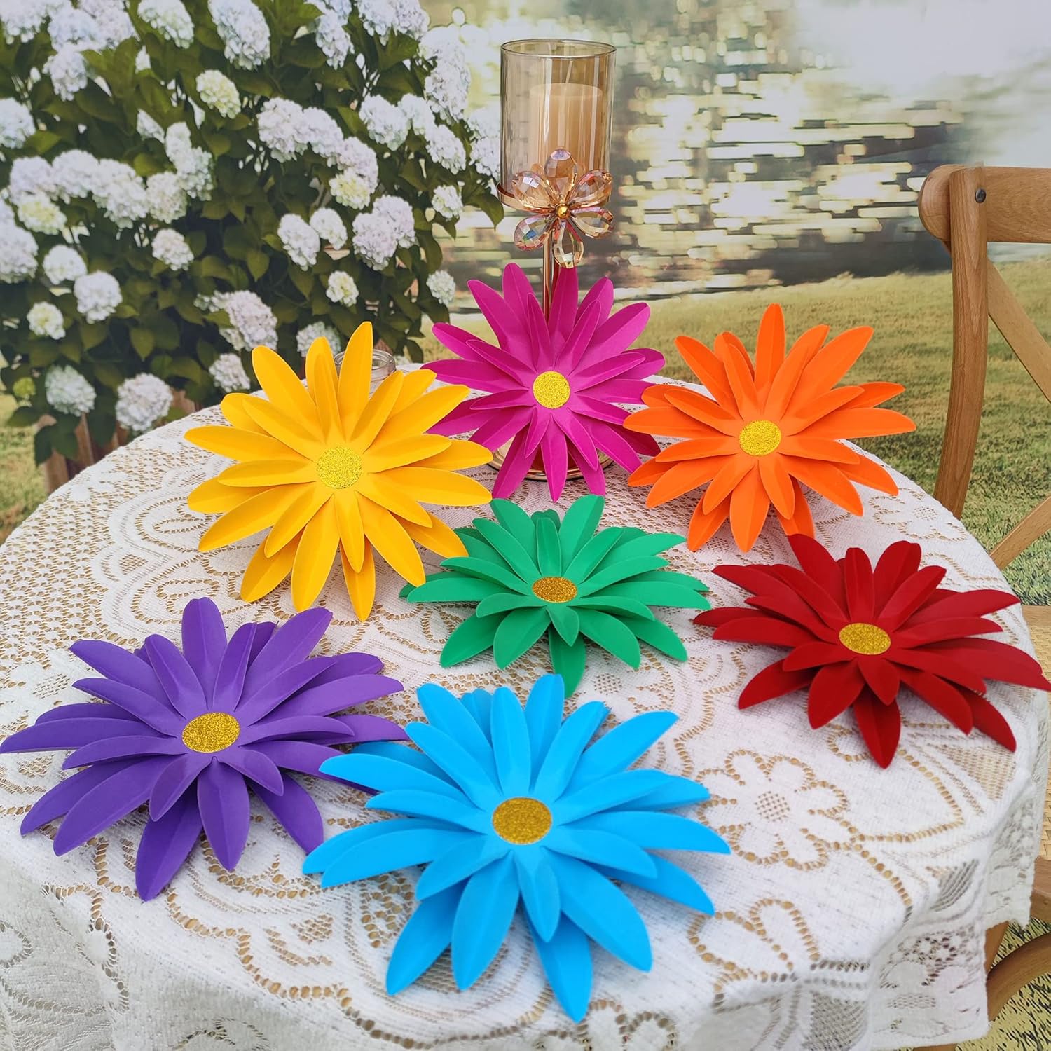 Rainbow Paper Daisy Flower Decor Set 8 Inch
