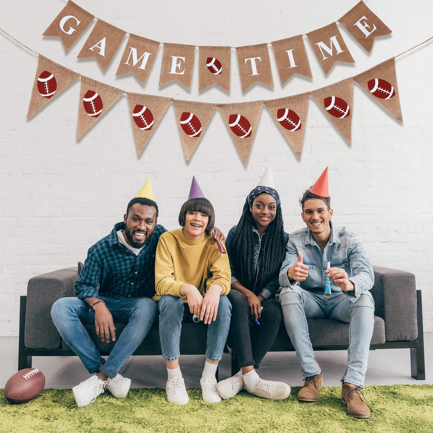 2 Piece Burlap Football Banner 115ft Party Decorations