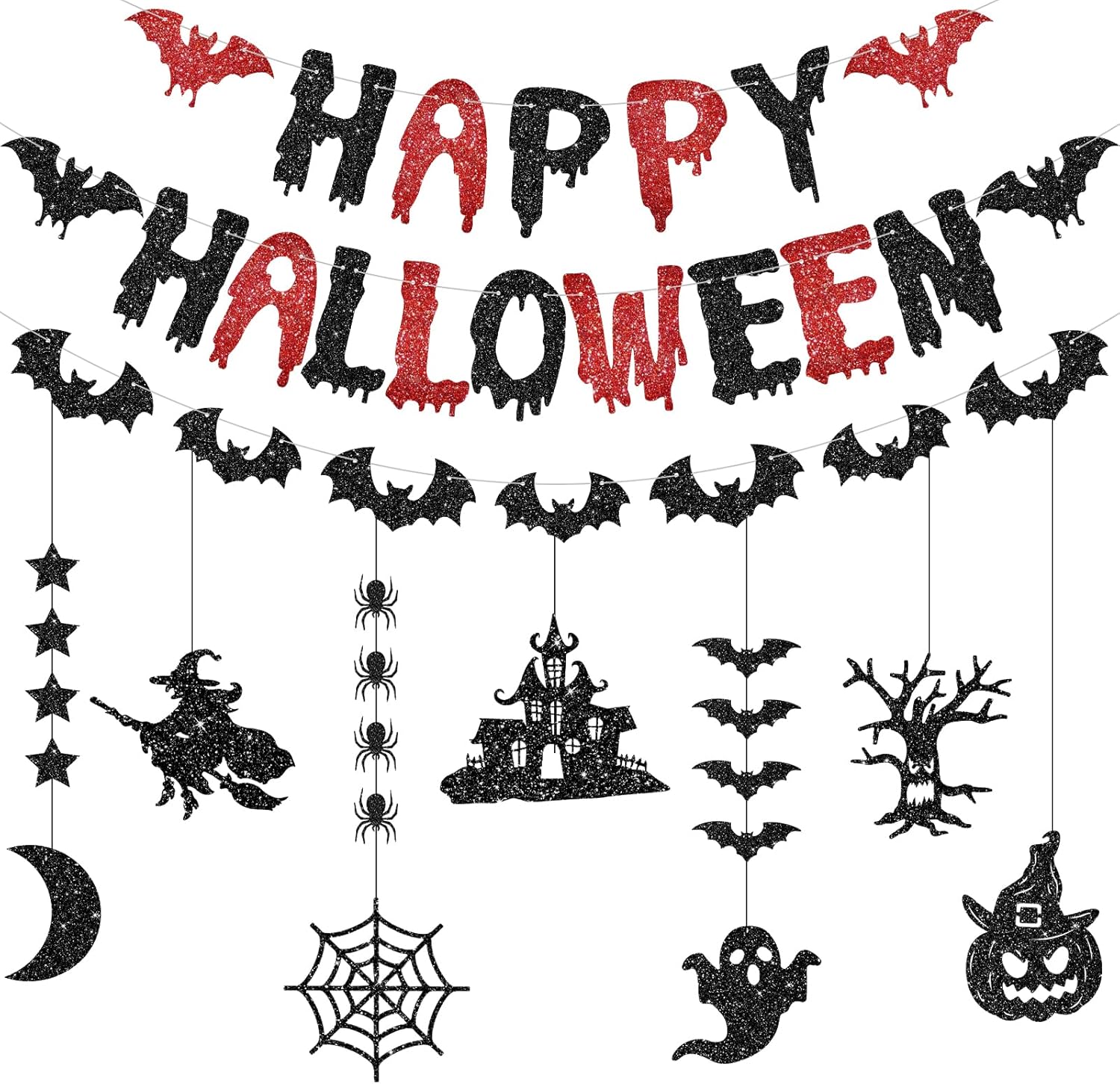 PatiCool Halloween Bats Banner and 7 Garland Decor Set