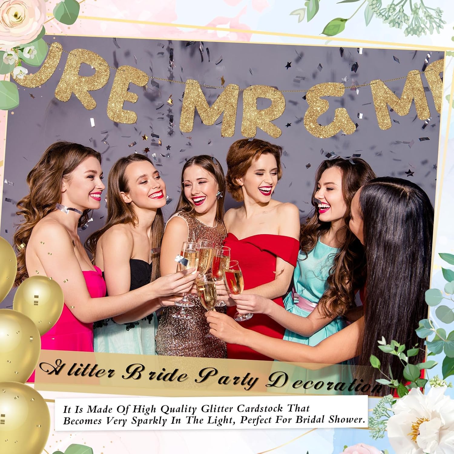 Breling Future Mr Mrs Glitter Gold Engagement Banner