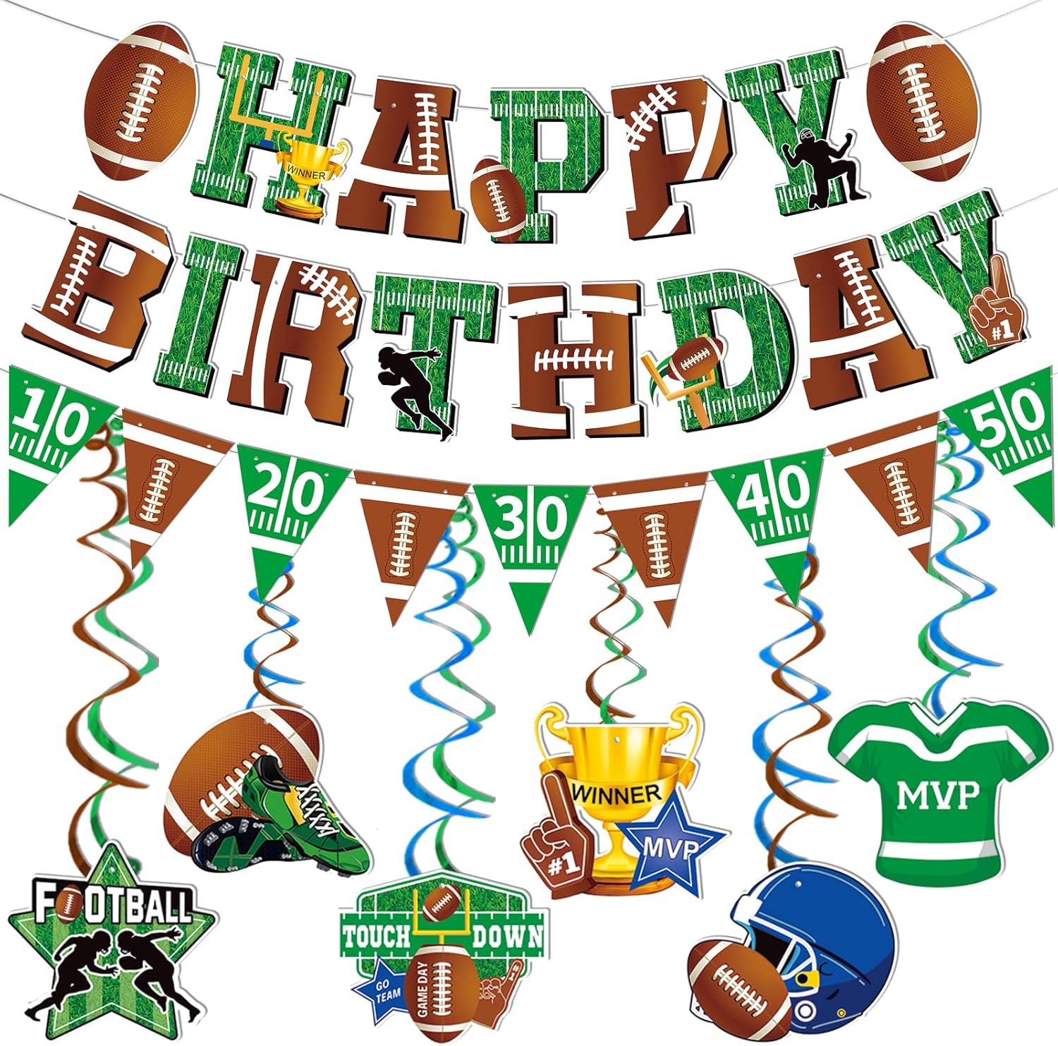 36PC Football Birthday Banner - Super Bowl Party Decorations