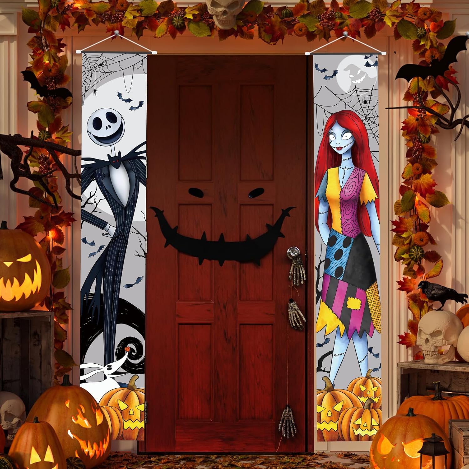 Jack and Sally Halloween Banners - 2 PCS Outdoor Porch Signs
