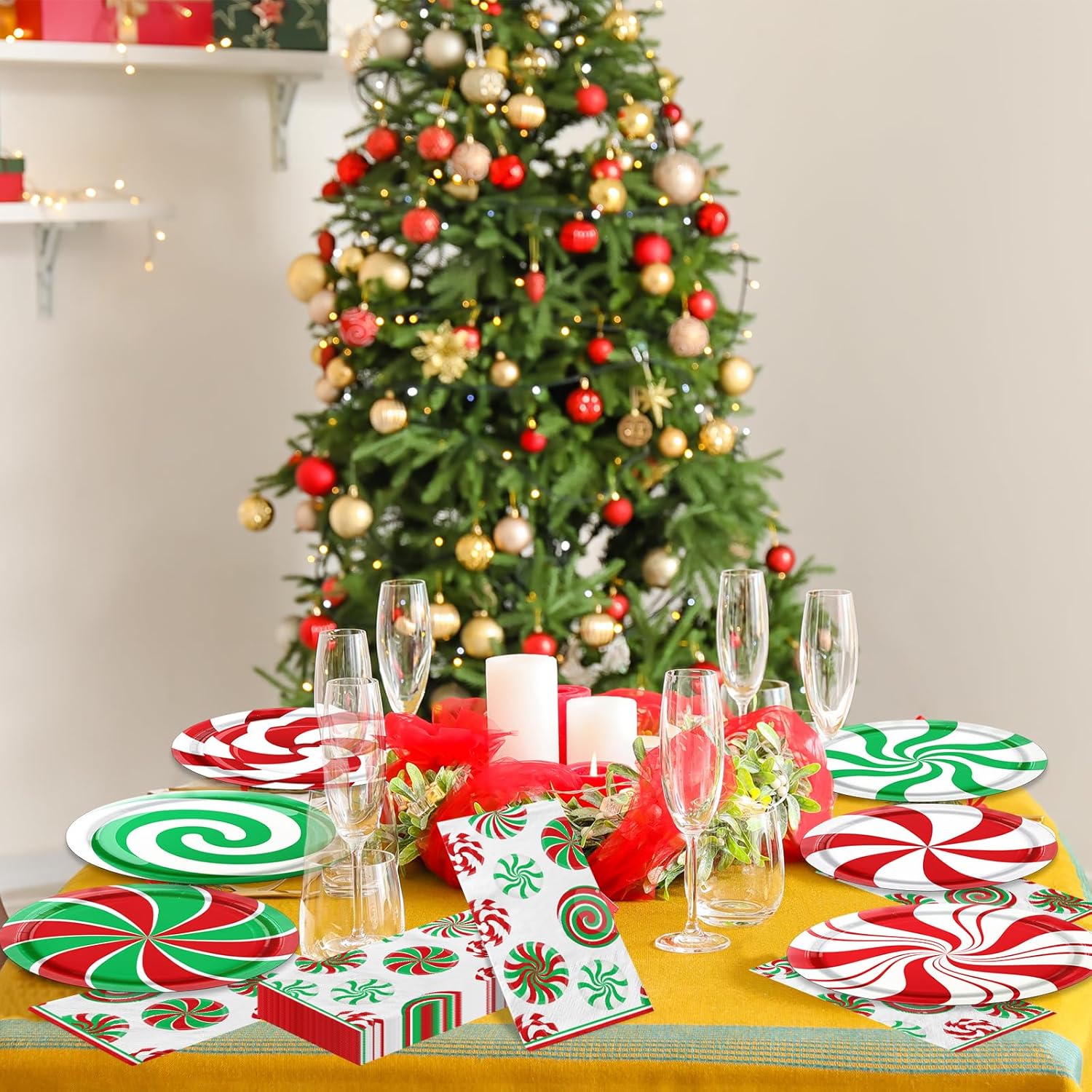 Christmas Candy Cane Plates and Napkins 60pcs Set