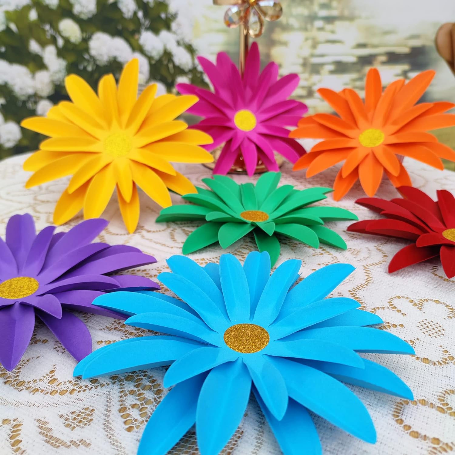 Rainbow Paper Daisy Flower Decor Set 8 Inch