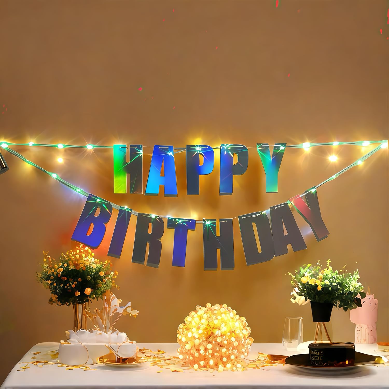 13ft Waterproof LED Birthday Banner with Iridescent Letters