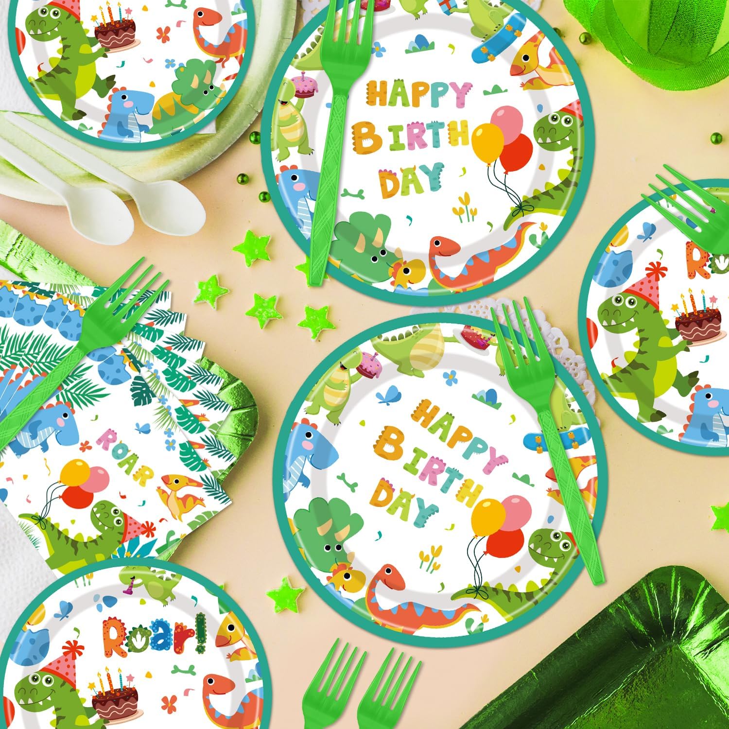 Dinosaur Party Plates Napkins Set for 24 Guests