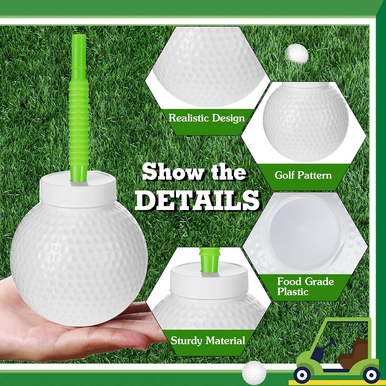 Sawysine 12 Piece Golf Ball Cup Set with Lids and Straws