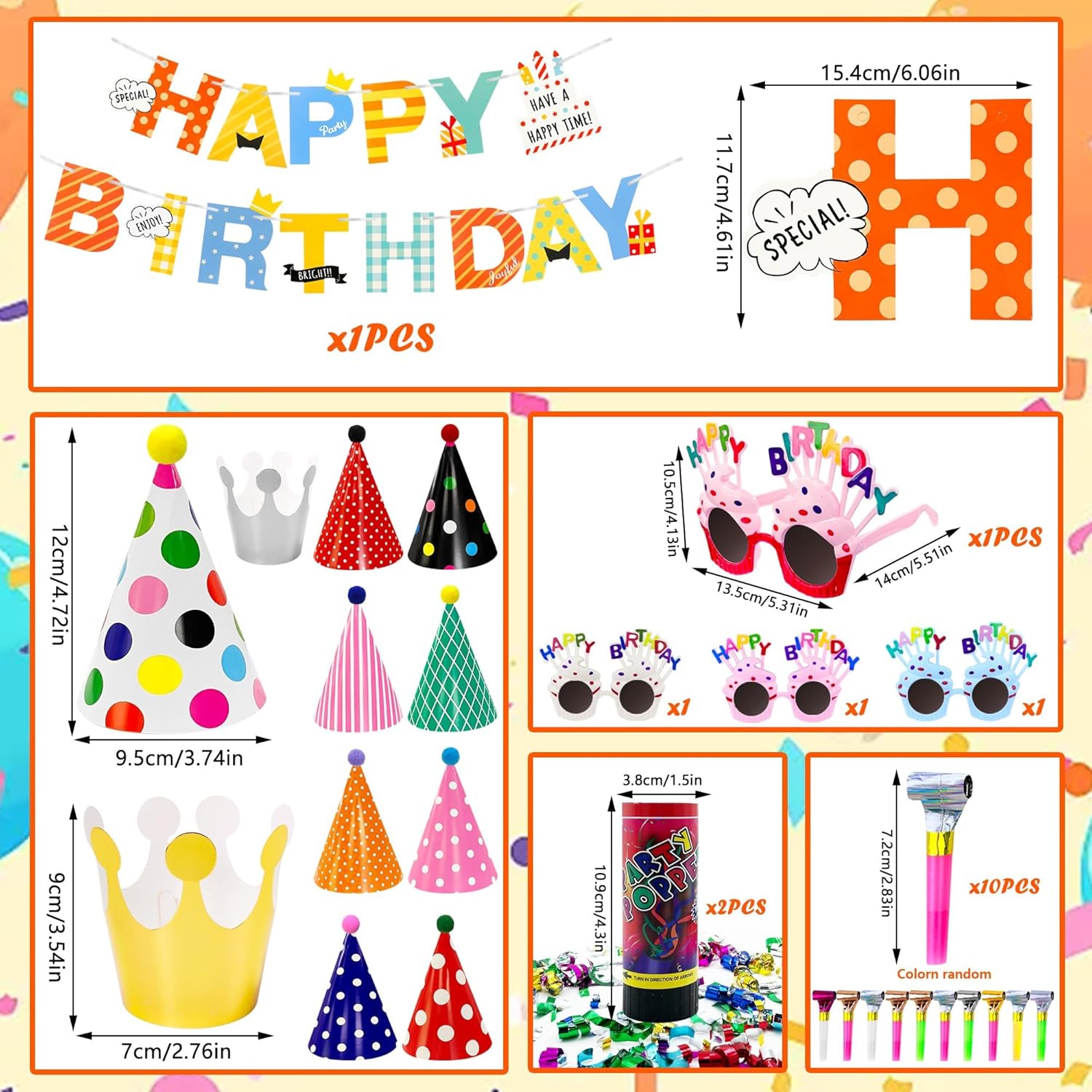 28 pcs Birthday Party Decor Set with Confetti Poppers