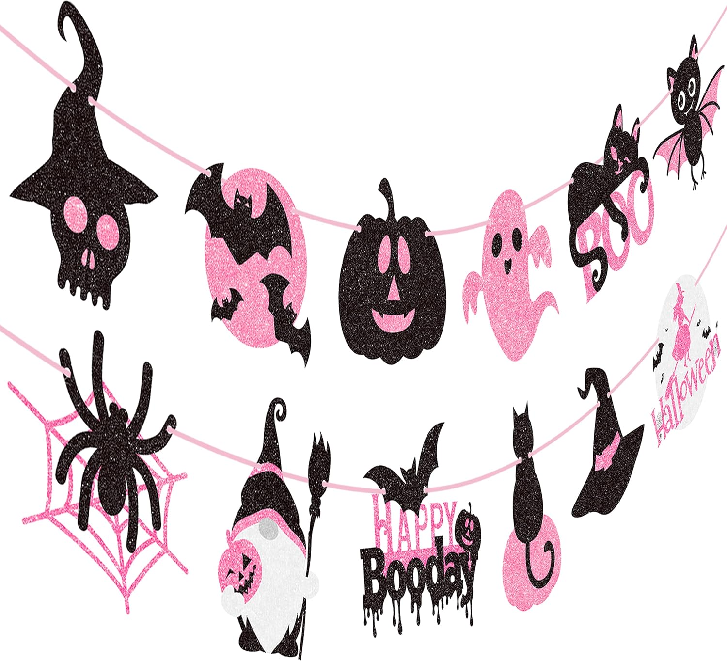 2pcs Halloween Party Banners Black Pink Ghost Boo Witch Decorations