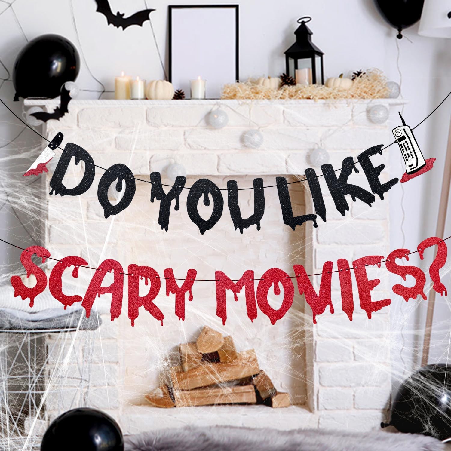 Halloween Banner with Glittery Scary Movies Design